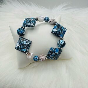 Square Beaded Geometric Unique Design Bracelets in light Blue theme